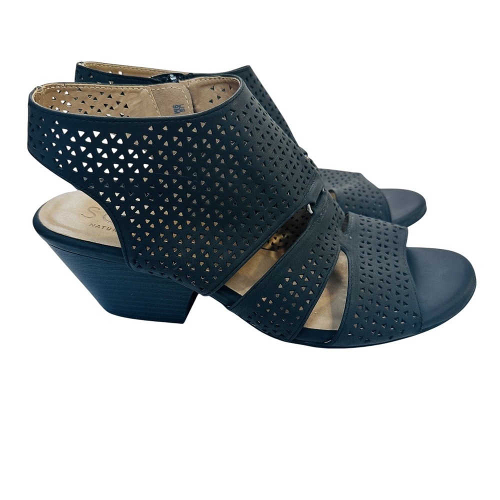 Soul Naturalizer Dez Sandals Women 9 Black Perforated Laser Cut Block Heel DEZ